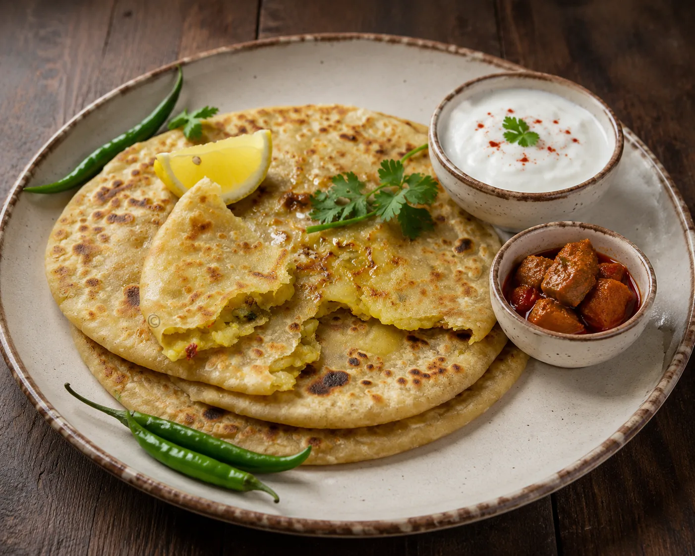 2 Aloo Paratha + Yogurt + Pickle