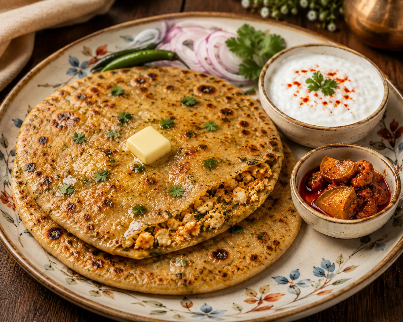2 Paneer Paratha + Yogurt + Pickle